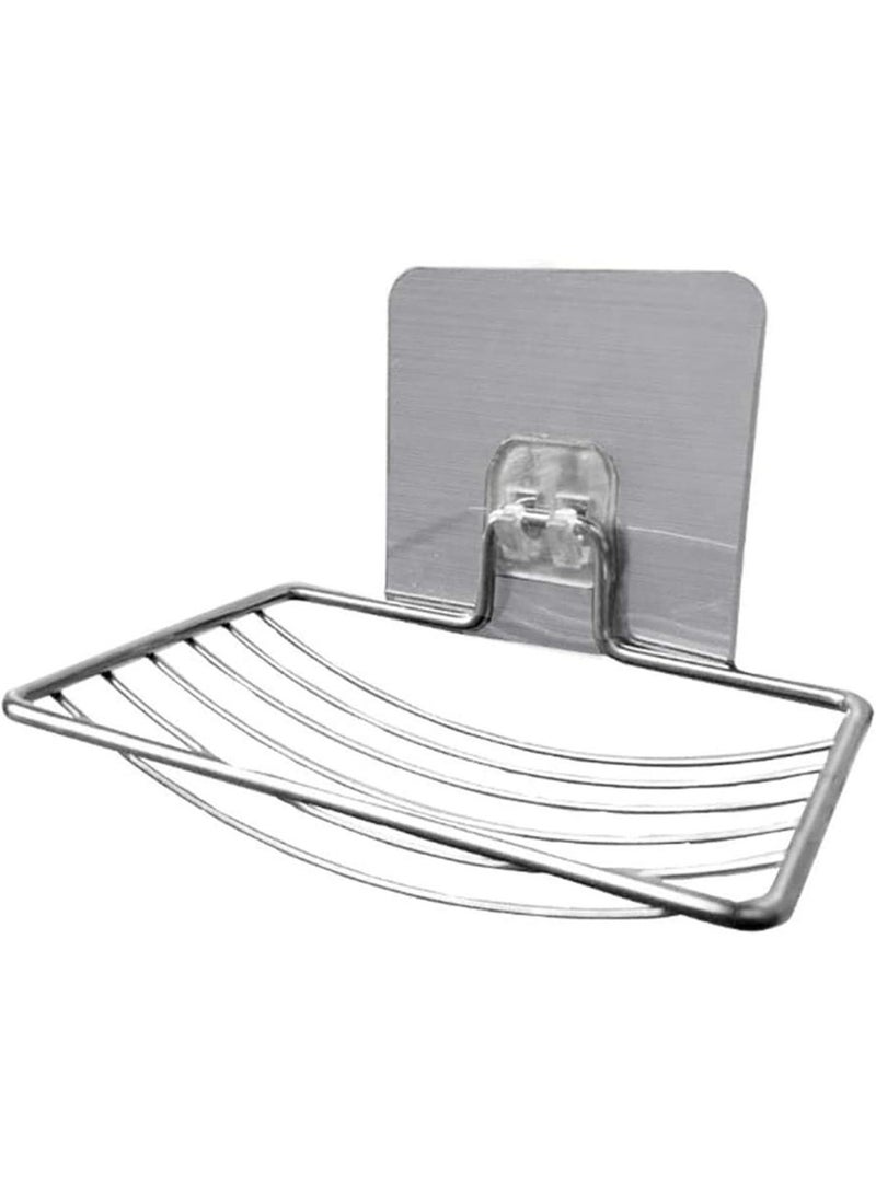 دونيكارت حامل صابون ذاتي اللصق، صينية إسفنج من الفولاذ المقاوم للصدأ للتثبيت على الحائط بدون حفر، منظم تخزين مقاوم للصدأ للحمام والمطبخ والاستحمام - فضي - Image 1